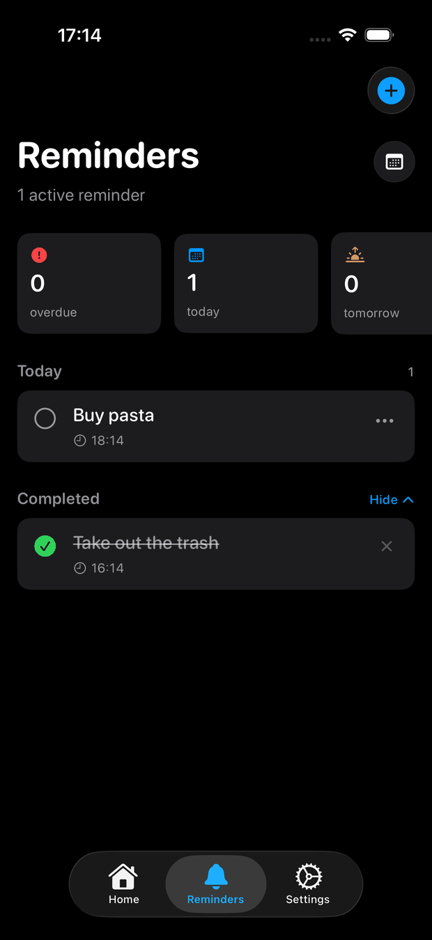 The reminders list